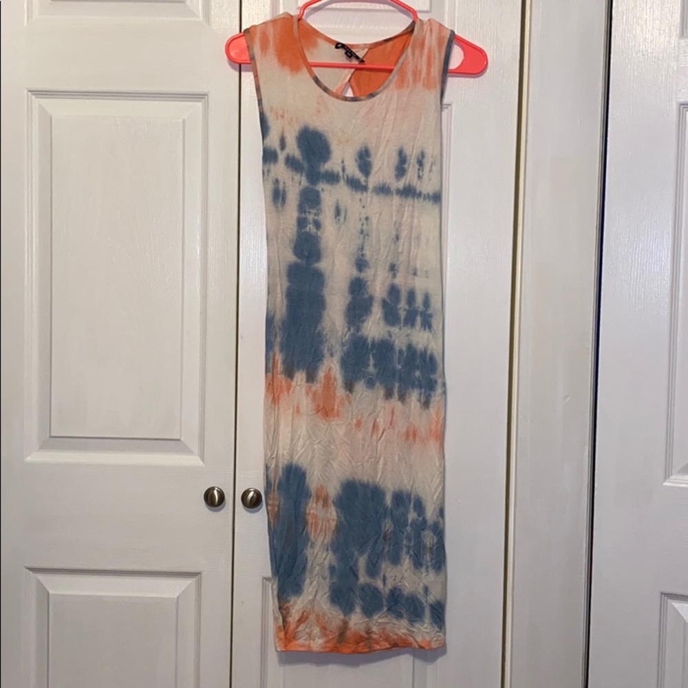 Coral & Blue Tie Dye Dress